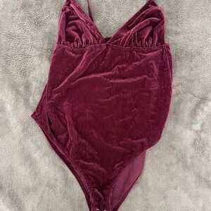 Burgundy velvet ribbed bodysuit